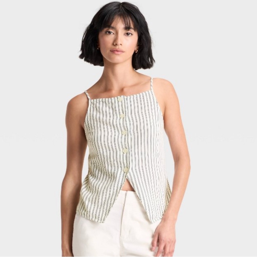 NWT Striped Camisole Button Down Vest, size S